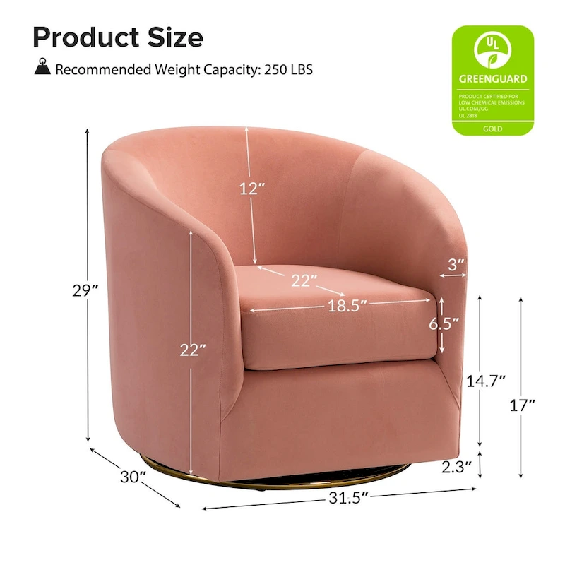 Eleuterio Modern Velvet Curved Swivel Accent Barrel Chair with Metal Base by HULALA HOME