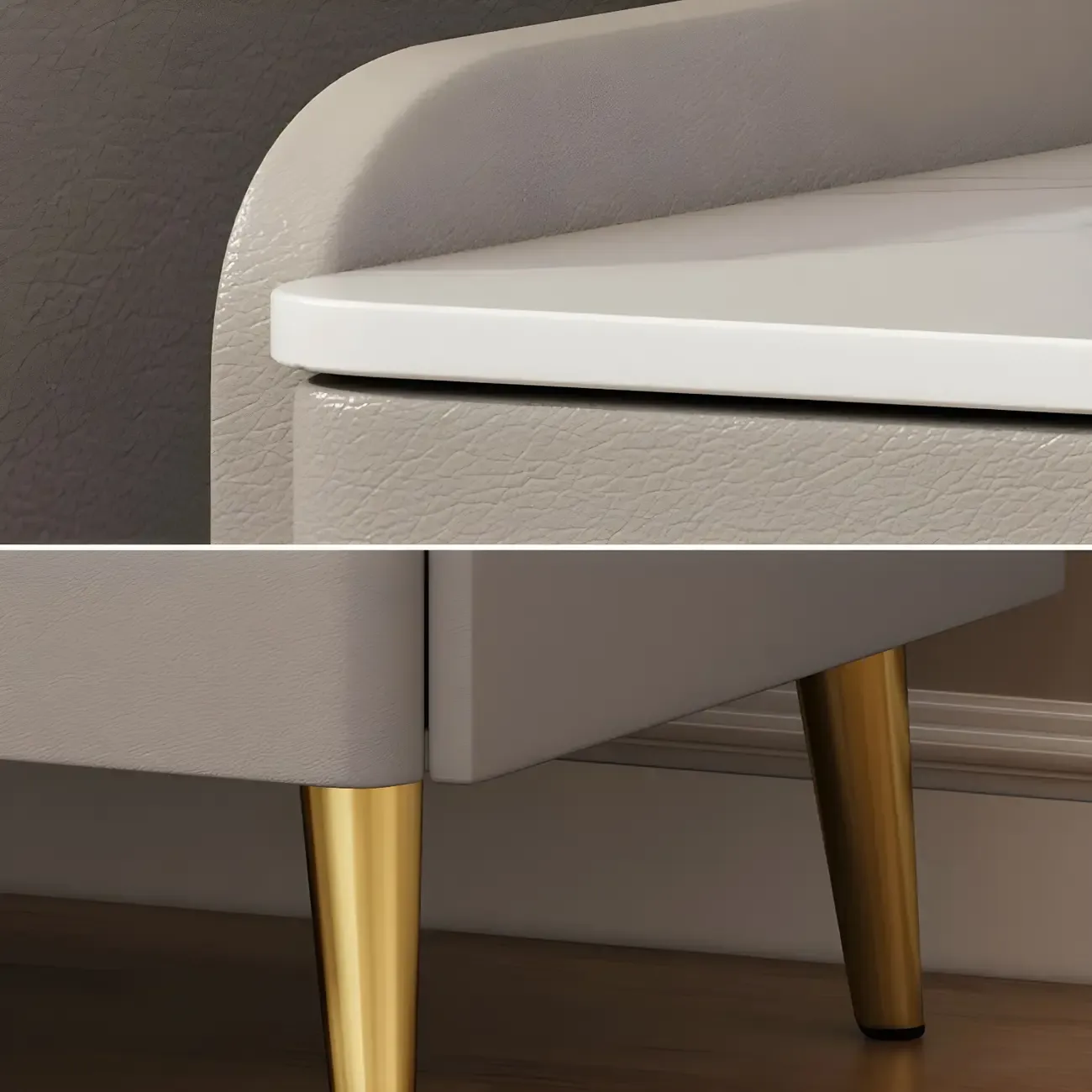 Modern Faux Leather 3 Drawers Nightstand with Stone Top