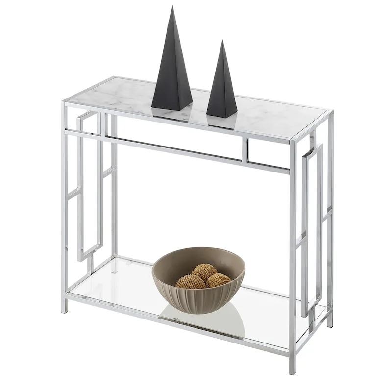 Faux Marble Glass Hall Table with Shelf