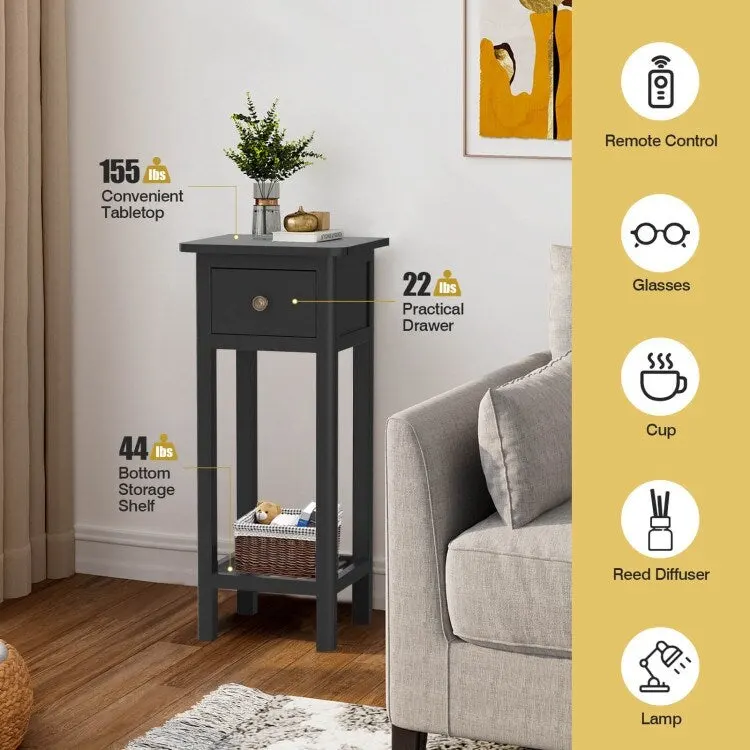 2-Tier Slim Rectangular Side Table - Black/White - Acacia Wood