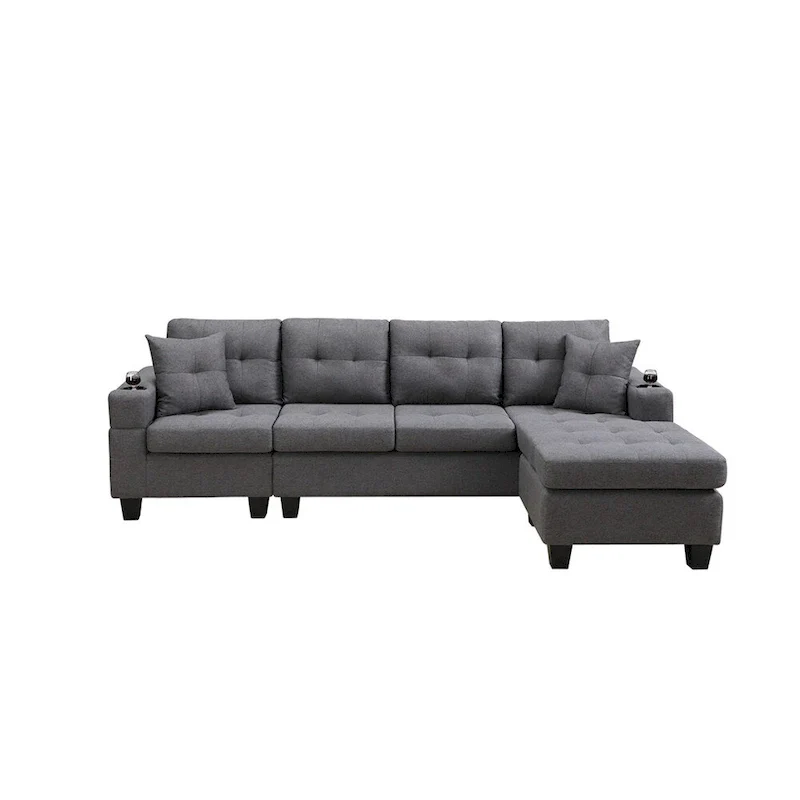 Sectional Sofa Living Room with L Shape Chaise Lounge and cup holder