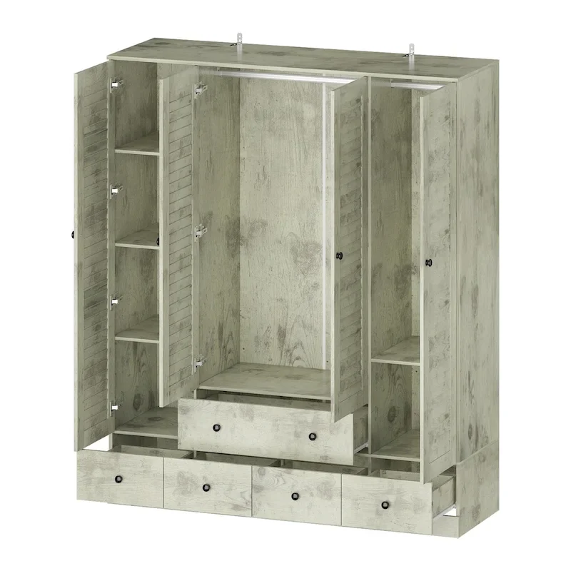 Wardrobe Armoire Closet 59W Large Freestanding Wardrobe Cabinet White