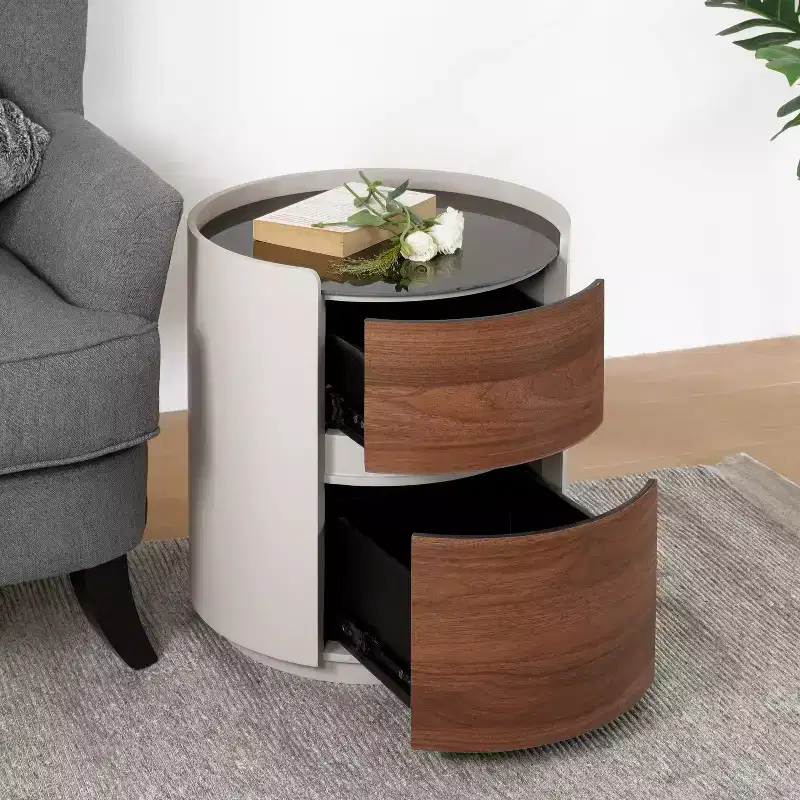 Christopher Knight Home Ariday Modern Round Side Table with Tempered Glass Top and Two Drawers