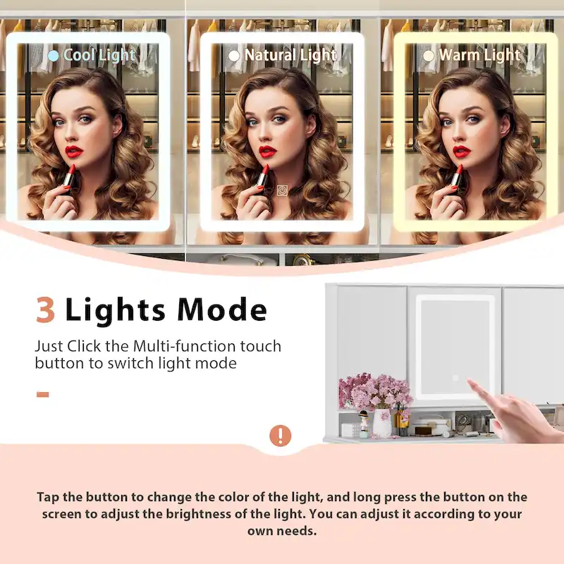 Makeup Vanity Table with LED Mirror and 9 Drawers – White, 3-Color Light, Seats 1