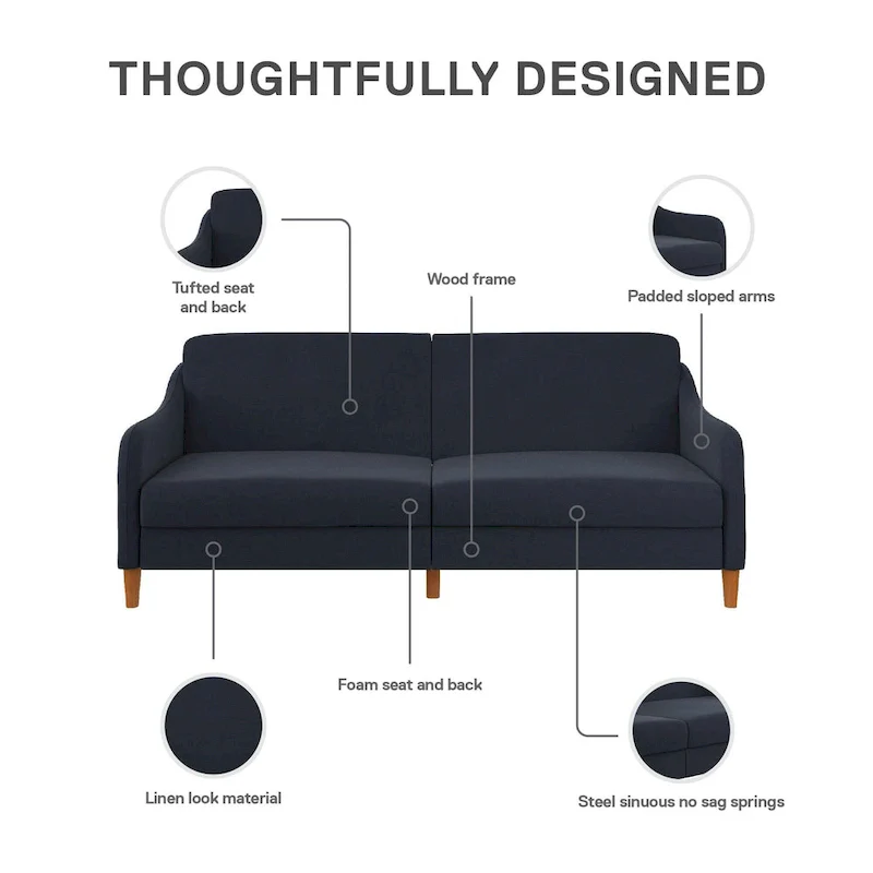 Convertible Coil Futon with Linen Upholstery