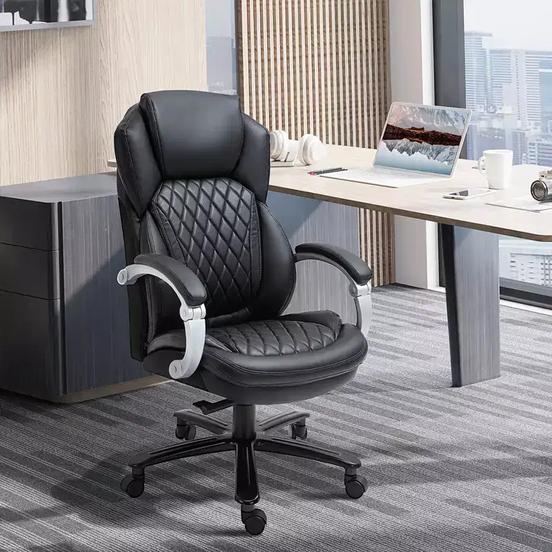 Big and Tall Executive Office Chair with Wide Seat, Computer Desk Chair with High Back Diamond Stitching, Adjustable Height & Swivel Wheels