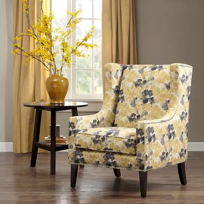 Floral Patterned Wingback Accent Chair