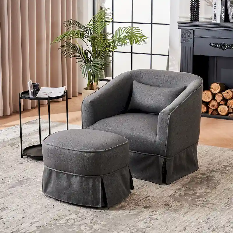 Swivel Barrel Chair With Ottoman