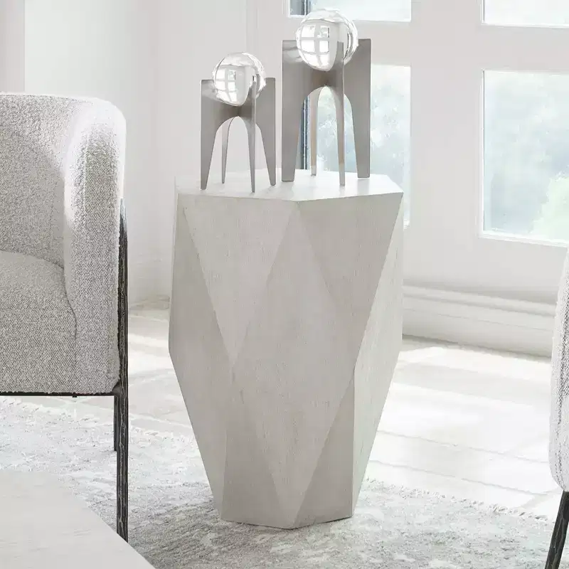 Uttermost Modern White Ceruse Geometric Accent Side End Table 18 1/2 x 17 for Living Room Bedroom Bedside Entryway House Office