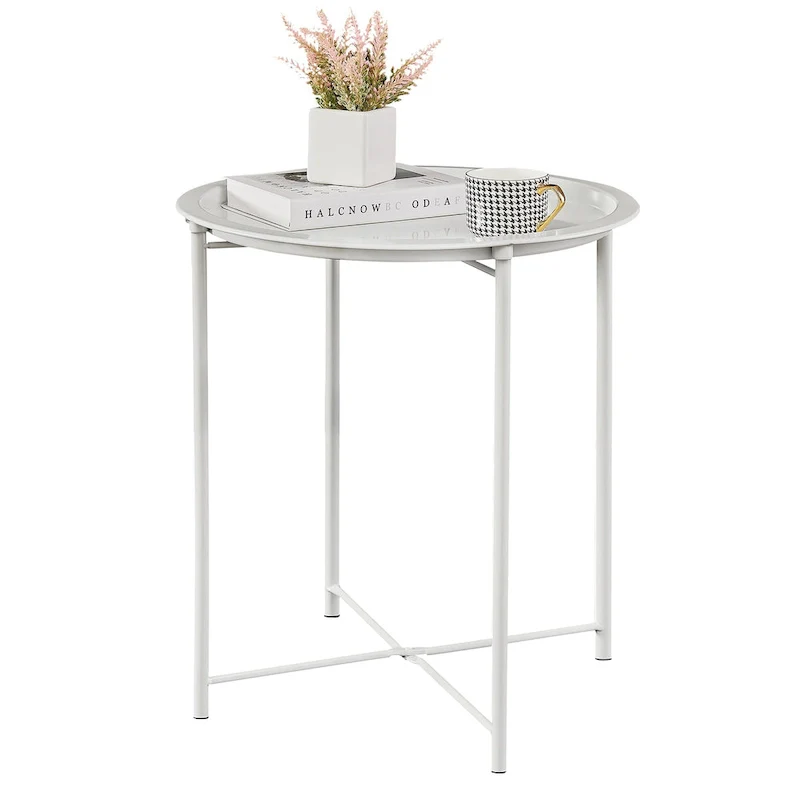 Folding Round TV Tray Table, Small Round Steel Side Table, No Assembly Required - 18.5 x 18.5 x 19.7 in