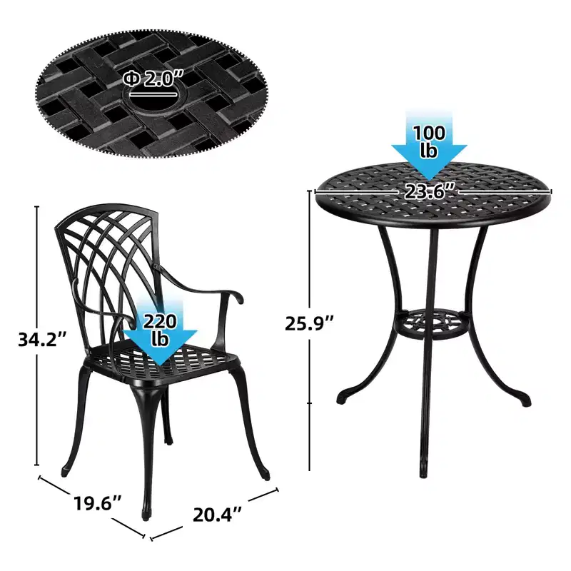 COZONY 3Piece Patio Bistro Set, Cast Aluminum Table & Chairs with Umbrella Hole, RustResistant for Garden Balcony Backyard
