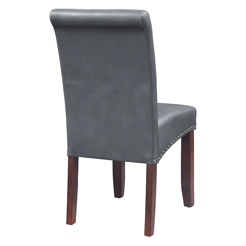 Brown Faux Leather Parsons Dining Chair with Nailhead Trim, 1-Person