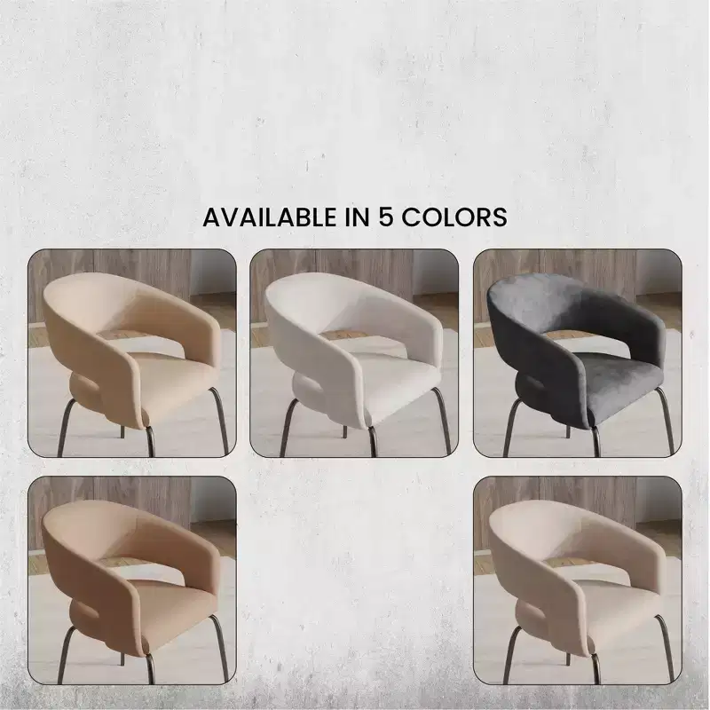 LeisureMod Dining Chair Upholstered in Velvet/Leather with Open Curved Backrest and Powder-Coated Iron Legs Gavin Collection Set of 2