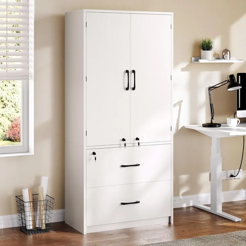 Moasis 68 H Large Heavy Duty Wood File Cabinets 2-Drawer Storage Cabinet with Lock and Adjustable Shelves