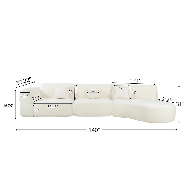 Christopher Knight Home- Buker Curved Polyester Sectional Sofa