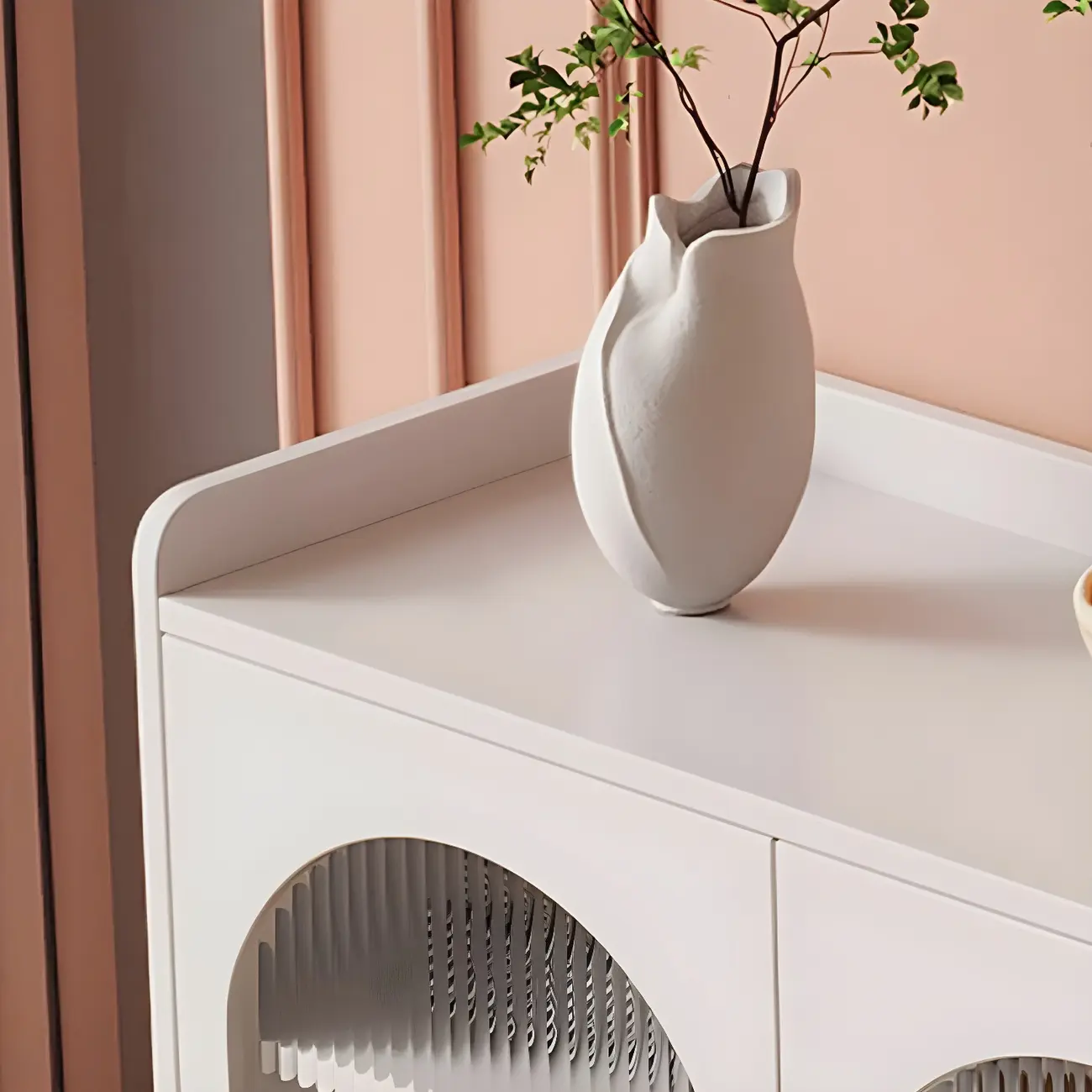 Glam White Wooden Buffet Table with Drawers & Shelves