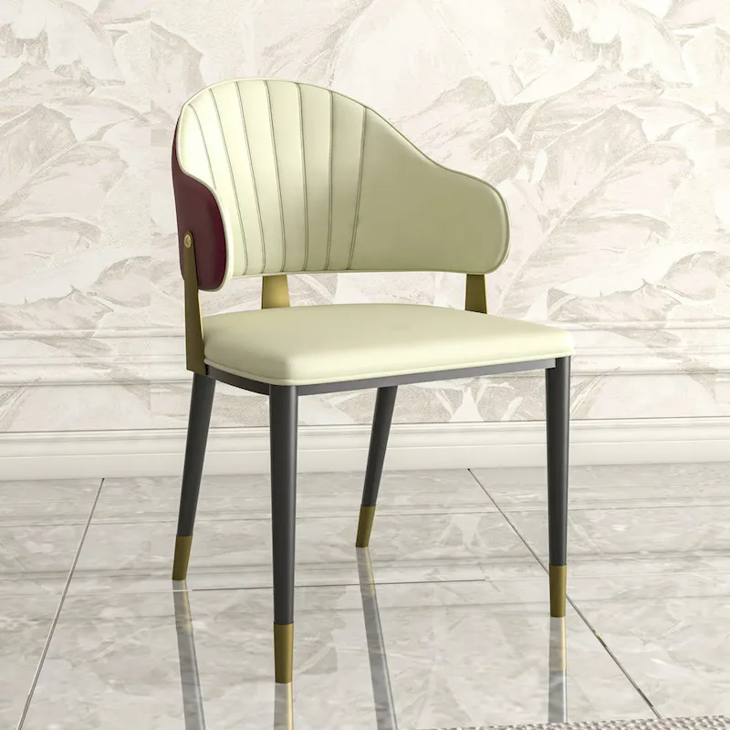 Leather Dining Chair in Iron with Gold Accents Design Modern Ergonomic Side Chair