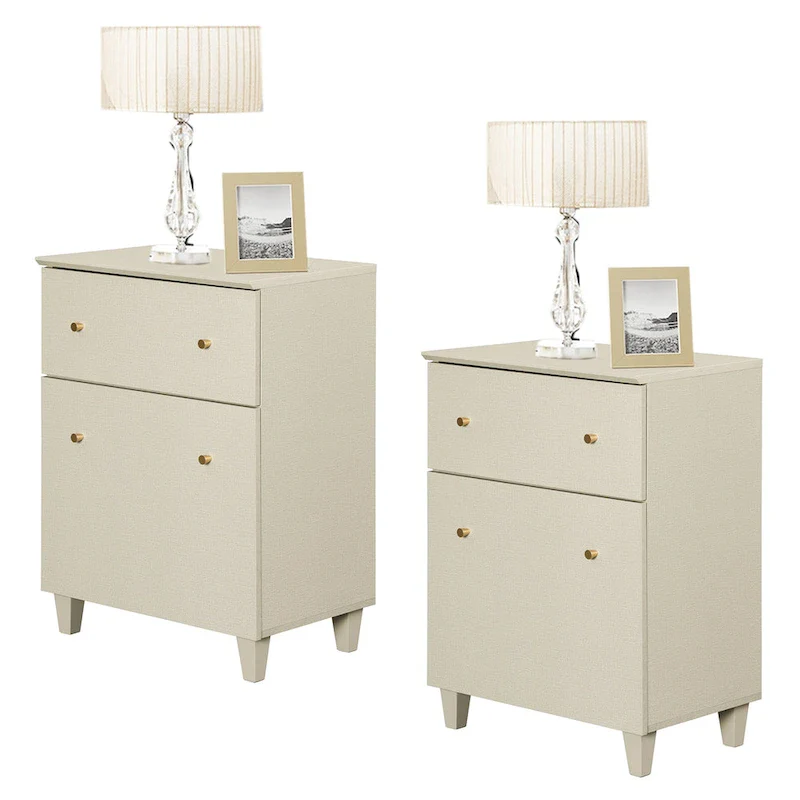 Bedroom Night Stand Bedside Table with Drawer and Cabinet, 32.4H