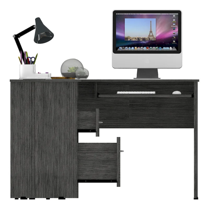 L-Shaped Desk with Drawers and Keyboard Tray