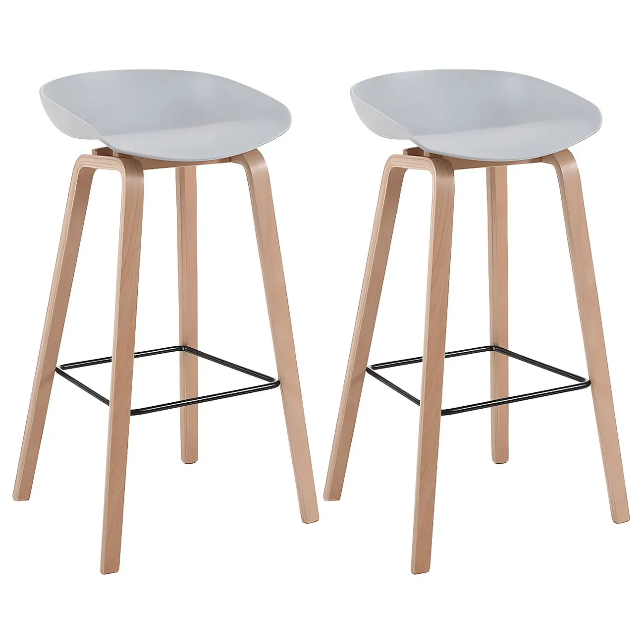 Mid-Century Modern Plastic Bar Stool with Wood Legs