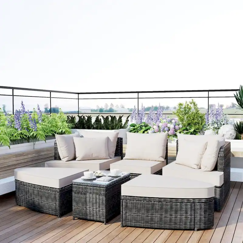 TOPMAX 6-Piece Patio Outdoor Conversation Round Sofa Set