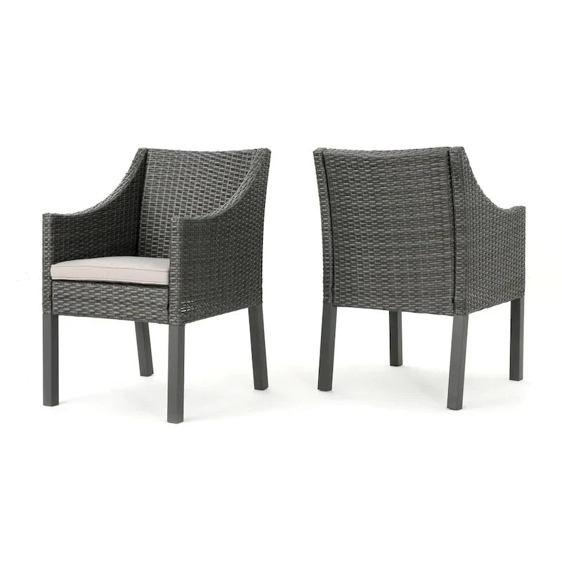 Antibes Outdoor Wicker Dining Chairs with Cushions by Christopher Knight Home - N/A