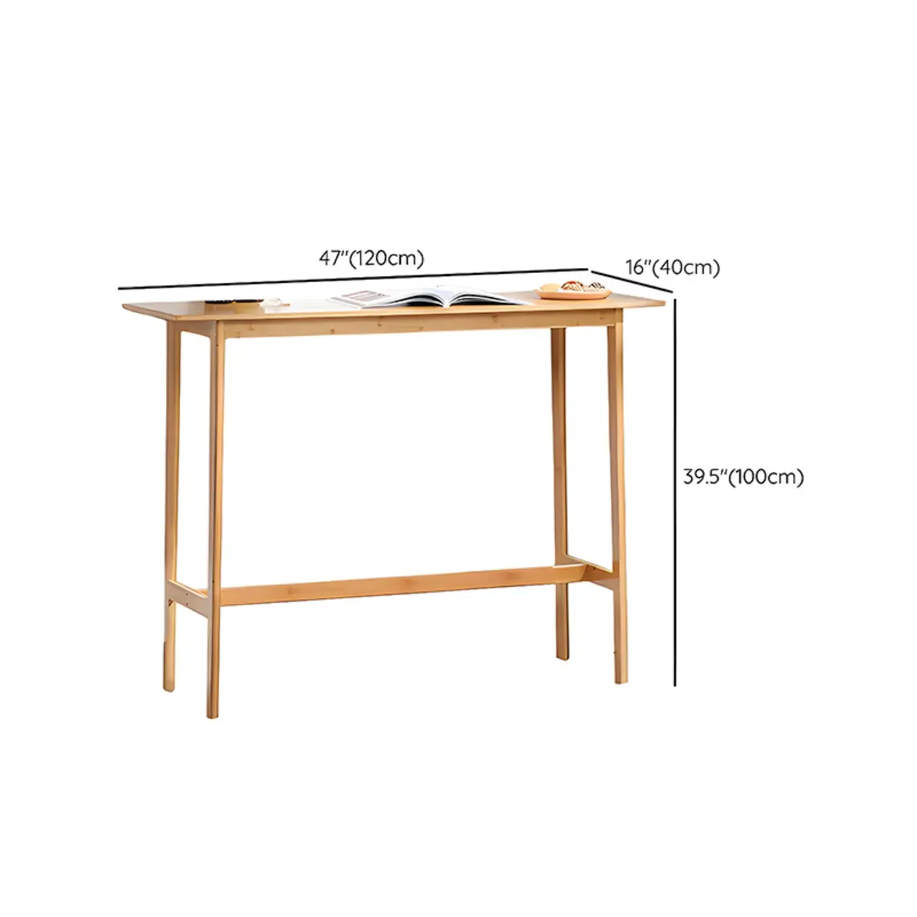 Modern Natural Finish Wooden Fixed Top Footrest Bar Tables