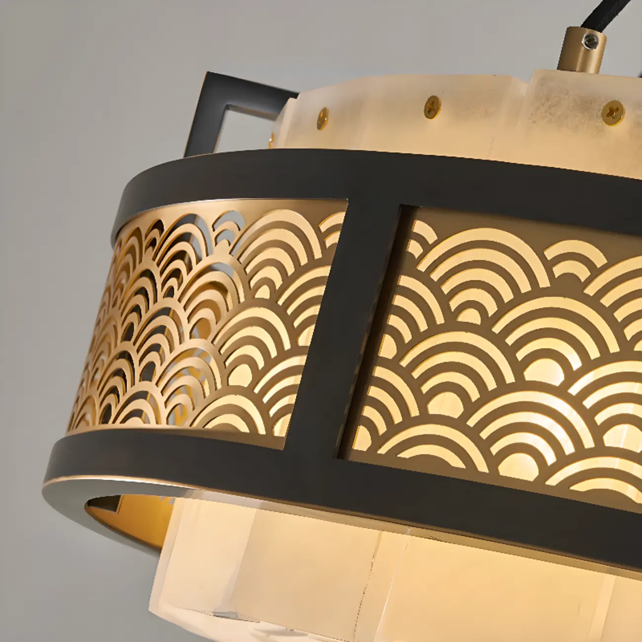 Black Metal Circle Stone Shade Modern Pendant Chandelier