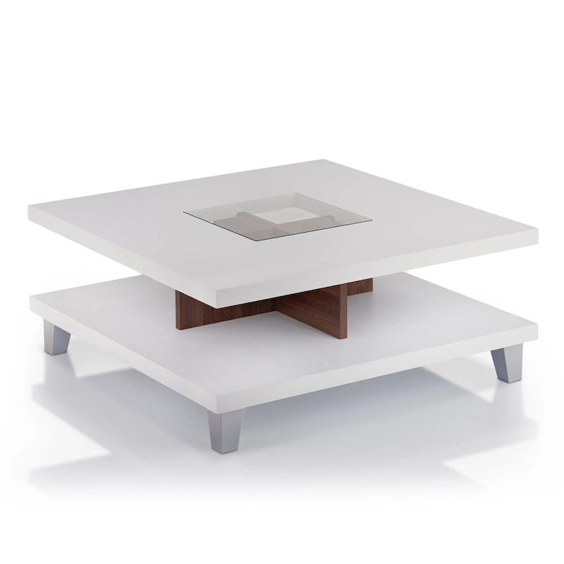 Sele Modern White 32-inch Glass Insert Low-Profile Coffee Table by Furniture of America