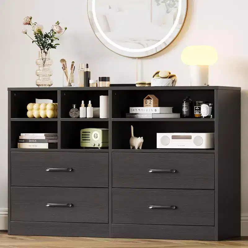 Garvee 4 Drawer Dresser for Bedroom, Modern Chest of Drawers, TV Stand Dresser Drawer Organizers with 6 Storage Cubbies for Living Room,Hallway