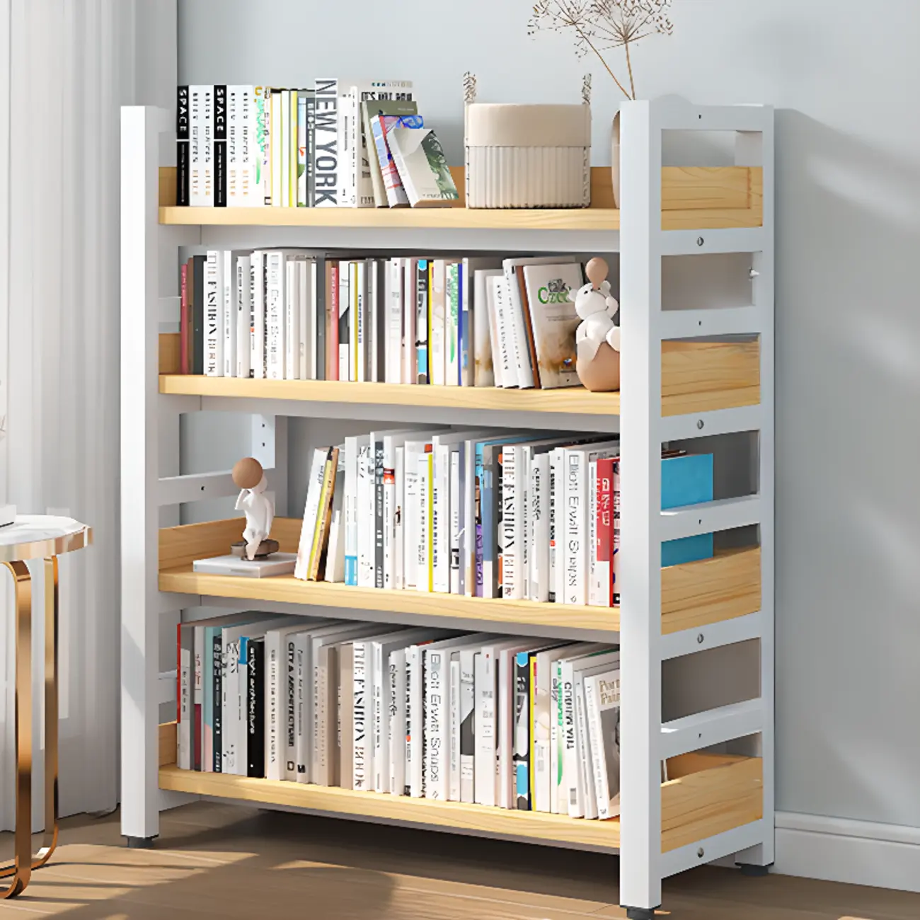 Freestanding Simple Multi-Layer Wood Bookshelf in Steel Frame