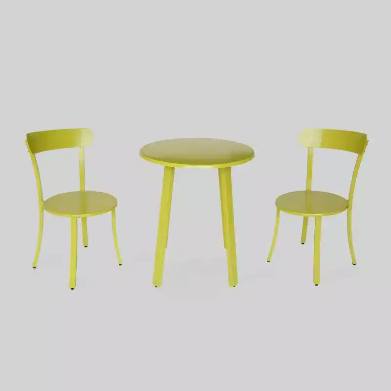 Barbados 3pc Iron Bistro Set - Matte Lime Green - Christopher Knight Home: Weather-Resistant Outdoor Dining Furniture Set