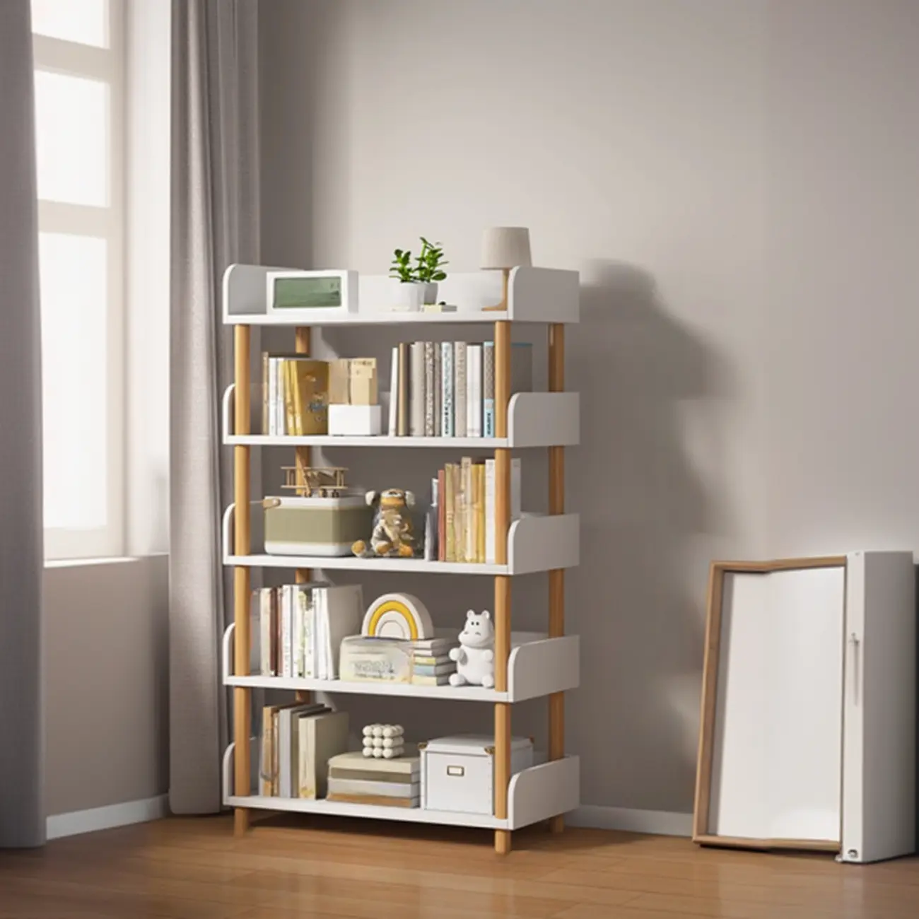 Vertical Natural Multi-Shelf Open Back Wood Bookcase