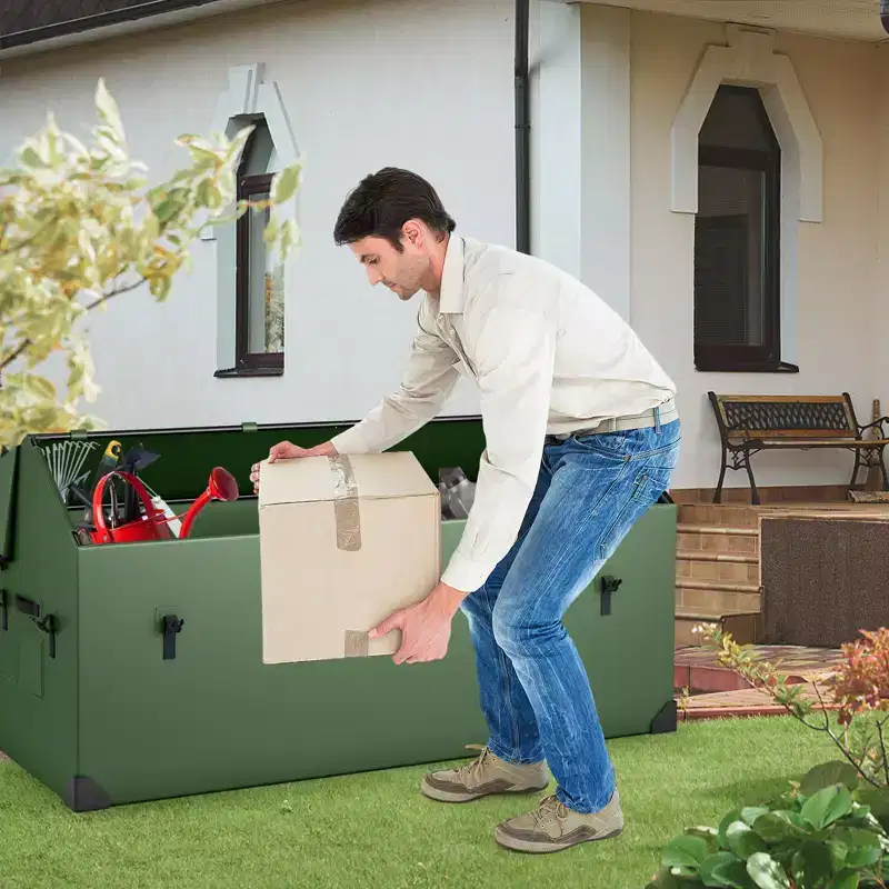 Costway Waterproof Outdoor Storage Box 174 Gallon Outdoor Tarpaulin Deck Box with Ventilated Window Corner Protector