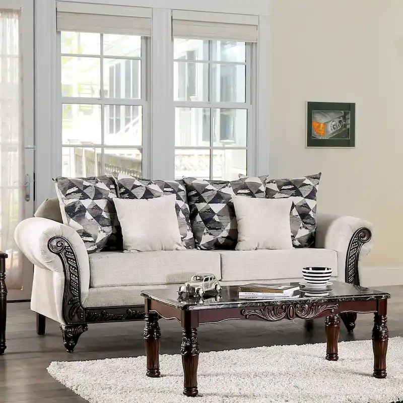Light Grey Traditional Chenille Sofa, Seats 3