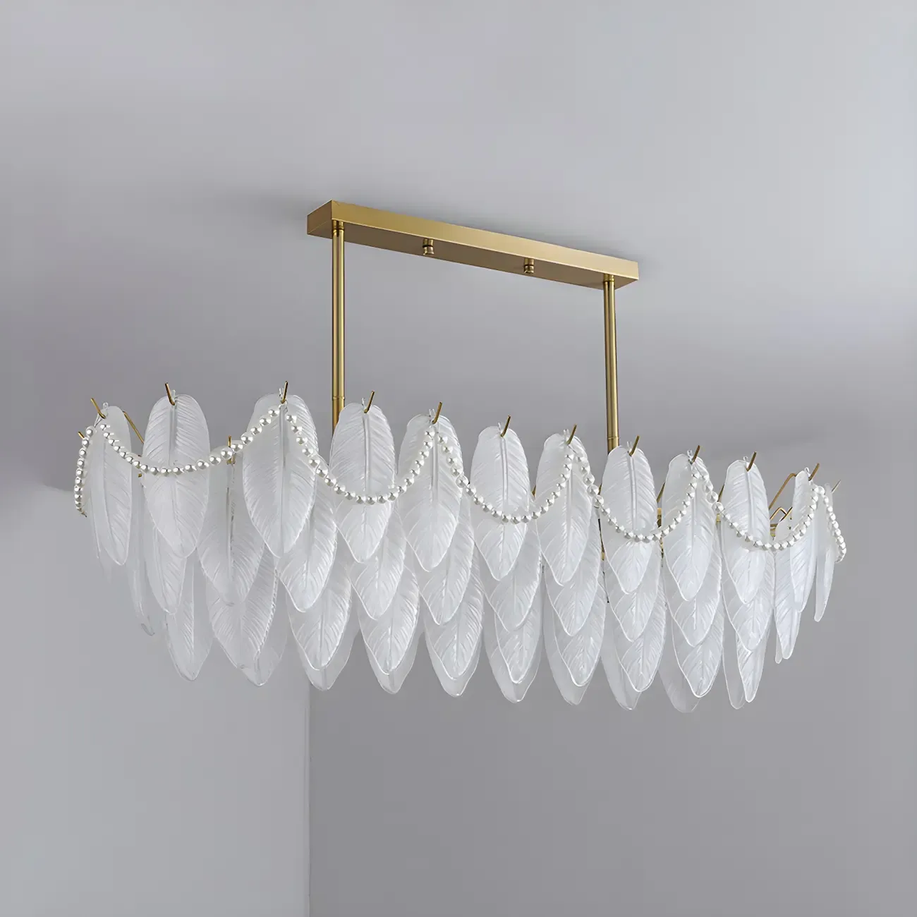 Adjustable Modern Glass Feather Island Chandelier in Gold