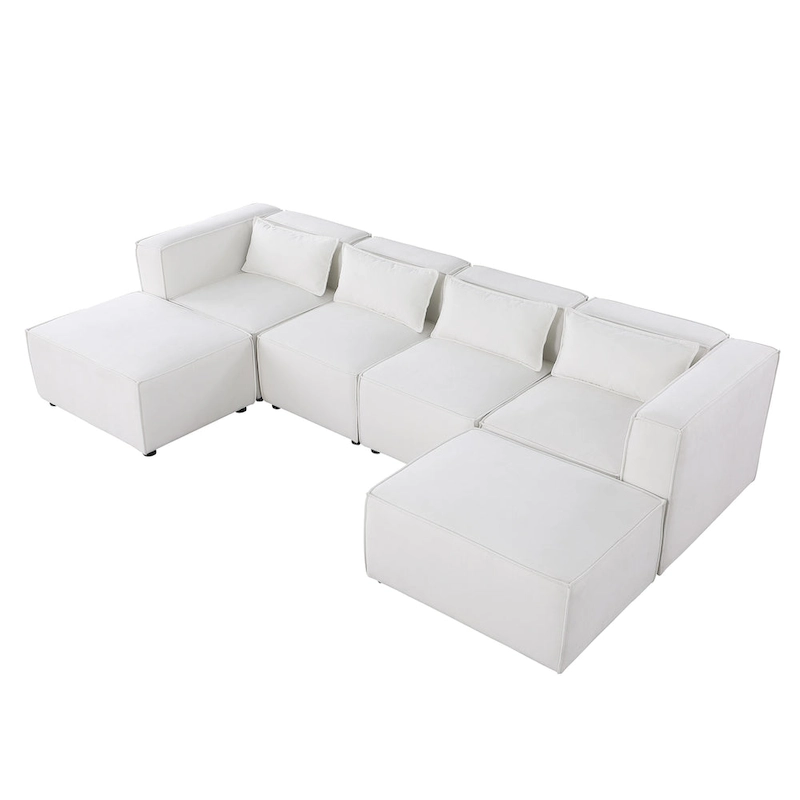 6-Piece Chenille Upholstered U-Shaped Modular Sectional Sofa with 2 Removable Ottoman and Free Combination Design
