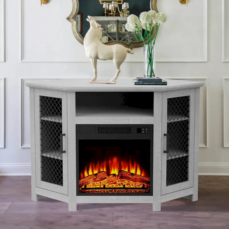 44.8 TV Stand Console with 18 Electric Fireplace and Shelves - N/A