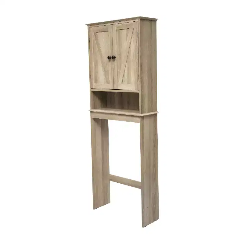 Flash Furniture Dune Farmhouse Over the Toilet Bathroom Storage Cabinet Organizer with Magnetic Closure Doors, Adjustable Cabinet Shelf, Open Lower Shelf