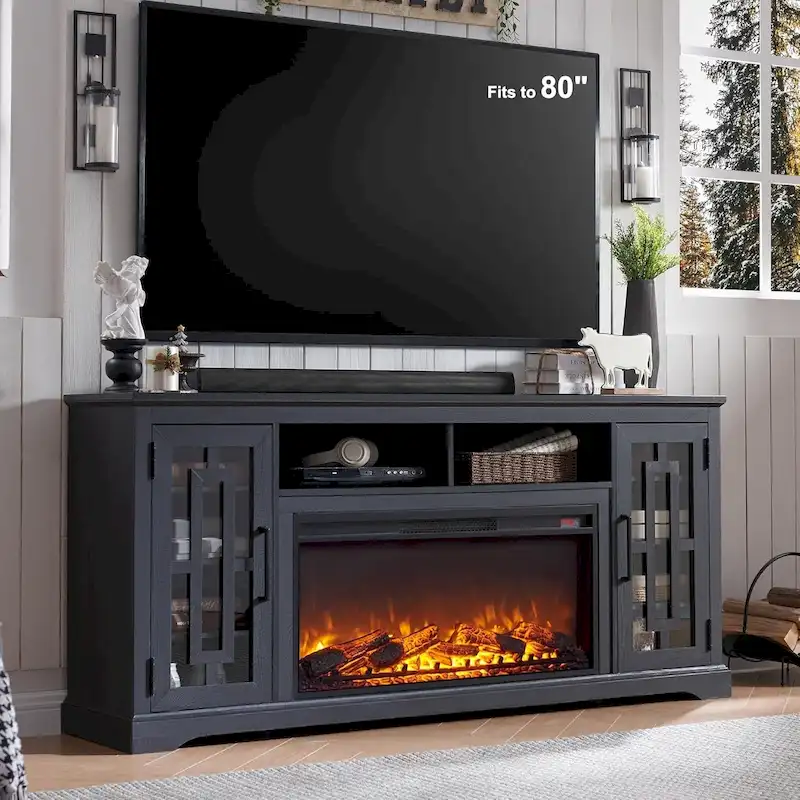 70-Inch TV Stand with Electric Fireplace for TVs up to 80 Inches