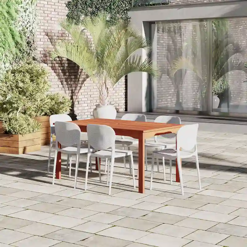 Amazonia Outdoor Patio 7pc Dante Dining Set - White Chairs