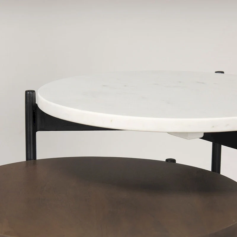 Marble & Dark Brown Wood Tabletop Nesting End/Side Tables