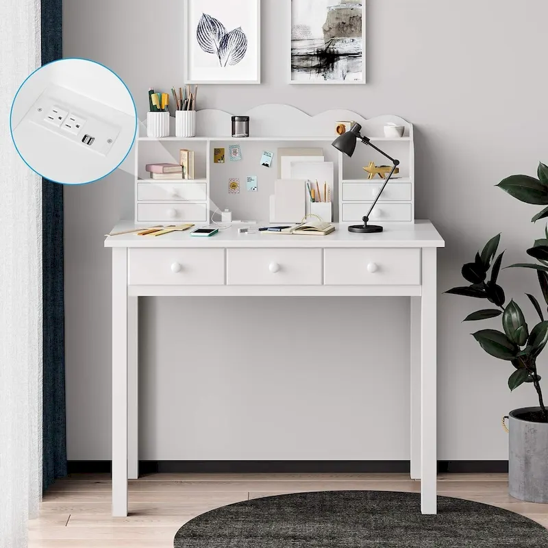 Writing Desk with USB Port and 7 Drawers