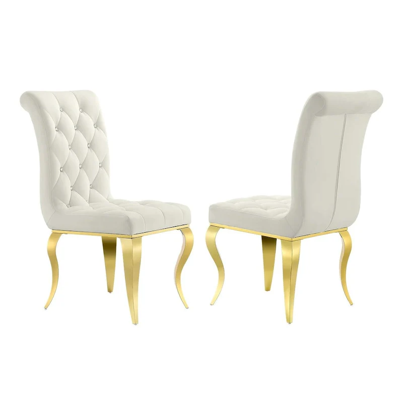 Velvet Dining Chair with Crystal Button-Tufted Back & Mirror Cabriole Legs – 500 lb, Multiple Colors