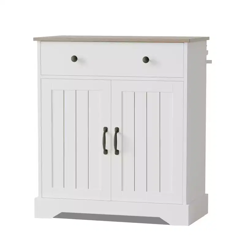 White Wood Buffet Cabinet with Lattice Doors & 4 Drawers, 1 Shelf