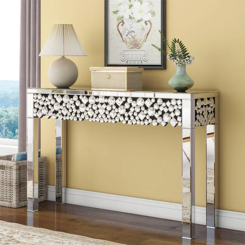 Glam Console Table with Crystal Frame