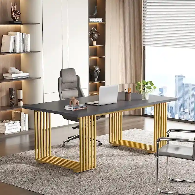 Black / White / Brown Modern Home Office Desk