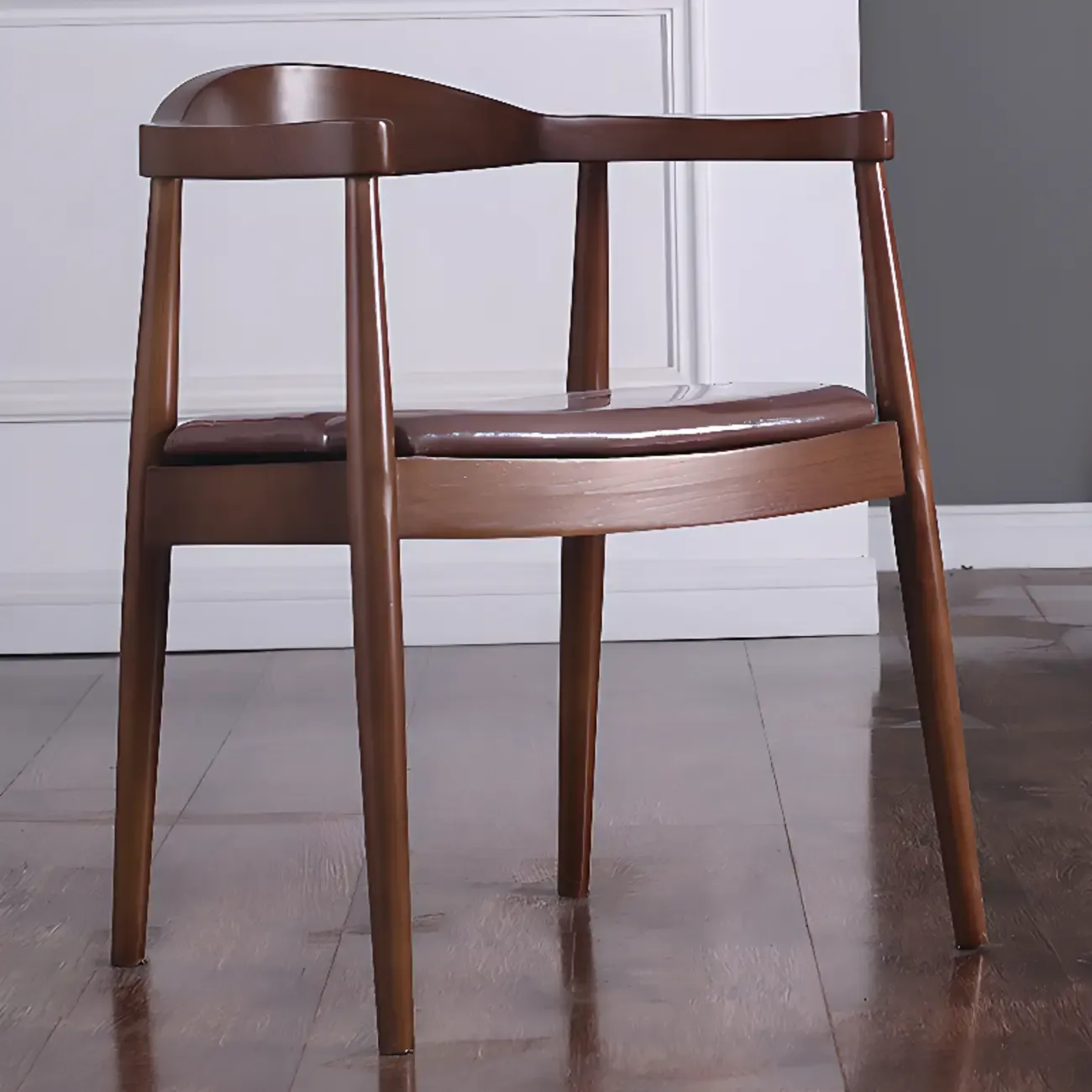 Brown Upholstered Dining Chair with Armrests
