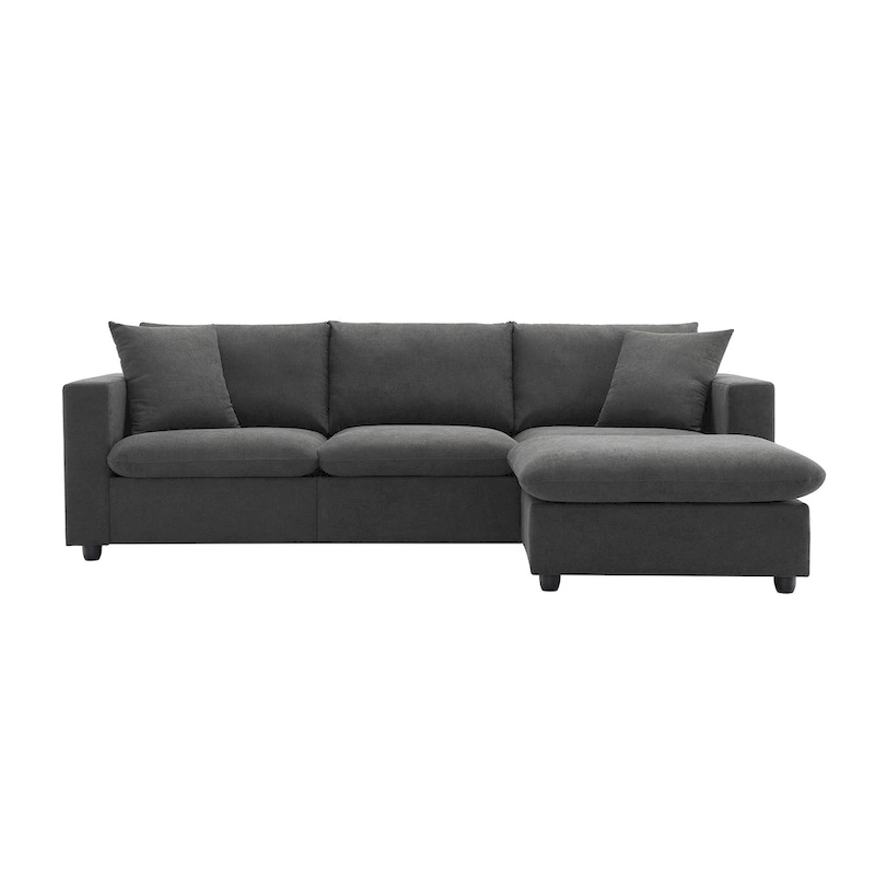 Modern Sectional Sofa,L-shaped Couch Set with 2 Free pillows,4-seat Polyester Fabric Couch Set with Convertible Ottoman