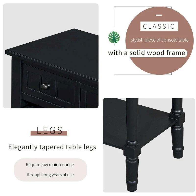 23.7 Farmhouse Solid Wood Console Table with 3 Drawers and Bottom Shelf